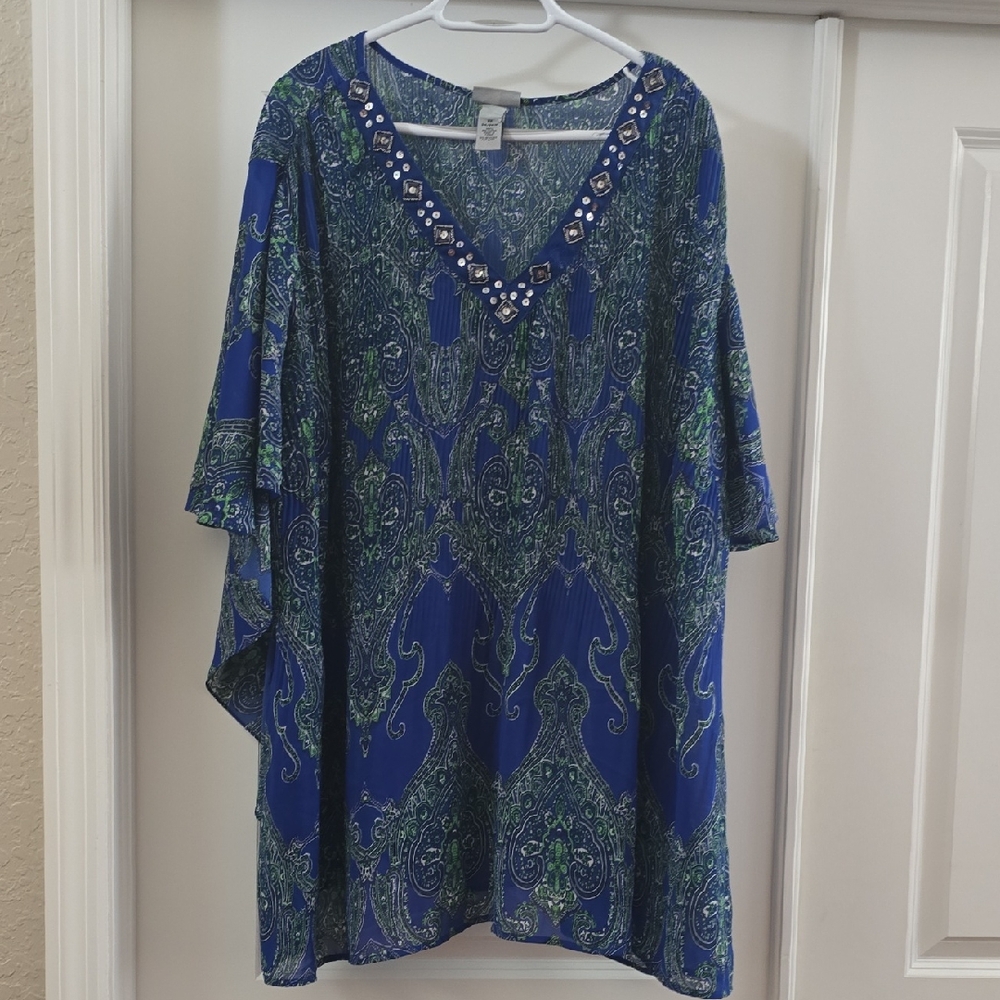 Like New: Catherines Blue and Green Embellished Tunic